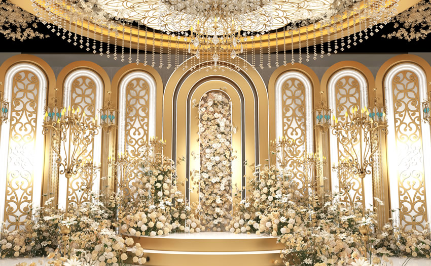 昌吉香槟色调婚礼堂效果展示